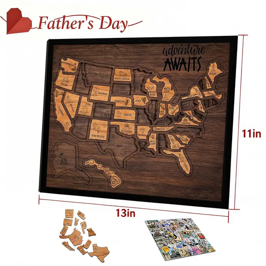 🔥Last Day 50% OFF -🇺🇸 Wooden USA Travel Map Puzzle🧩A Stylish Way to Track Your Journey