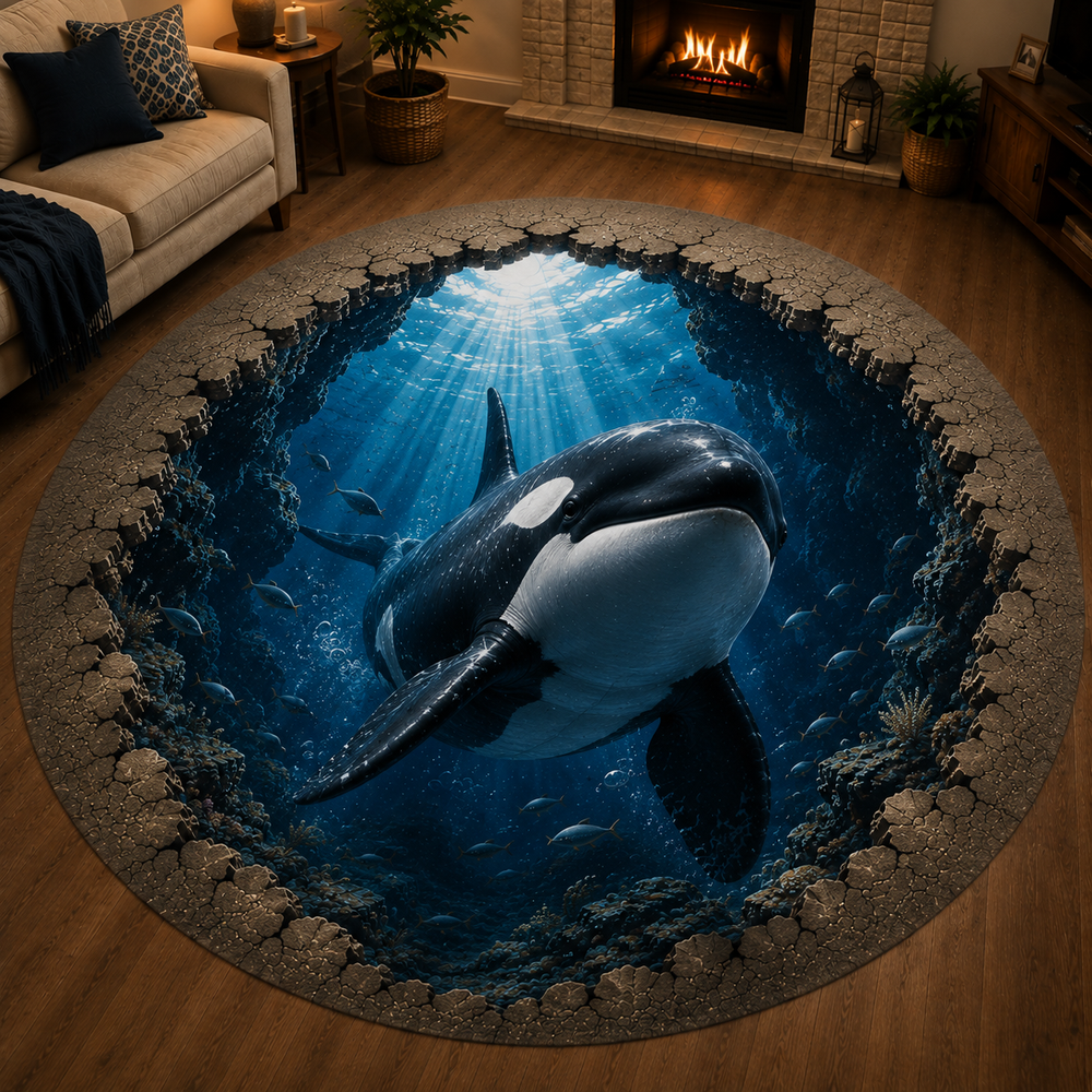 Ocean King Orca illusion rug