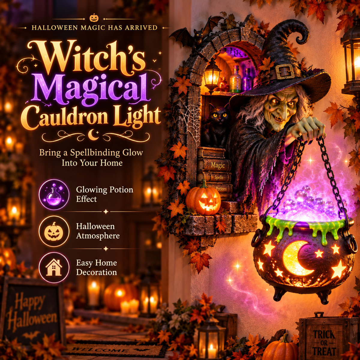 🧙‍♀️ LAST DAY 50% OFF 🎃 Witch’s Magical Cauldron Light - Enchanted Halloween Hanging Decor