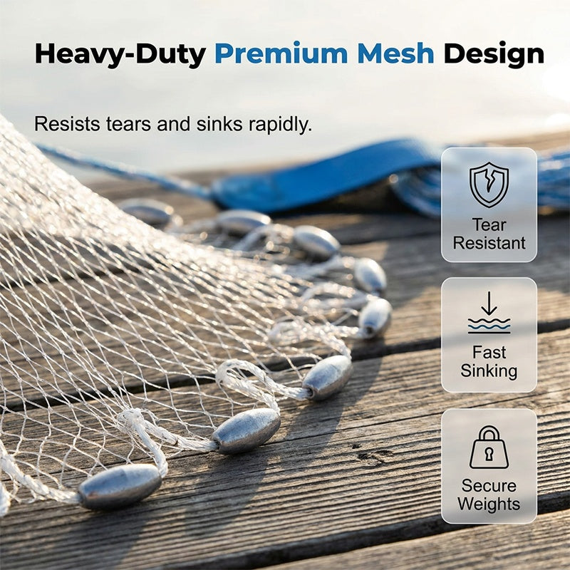 Wide spread fishing cast net