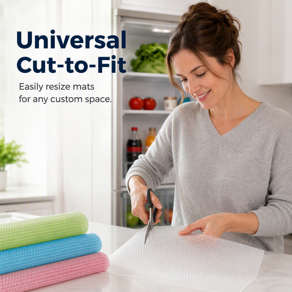 Cut to fit refrigerator shelf mat