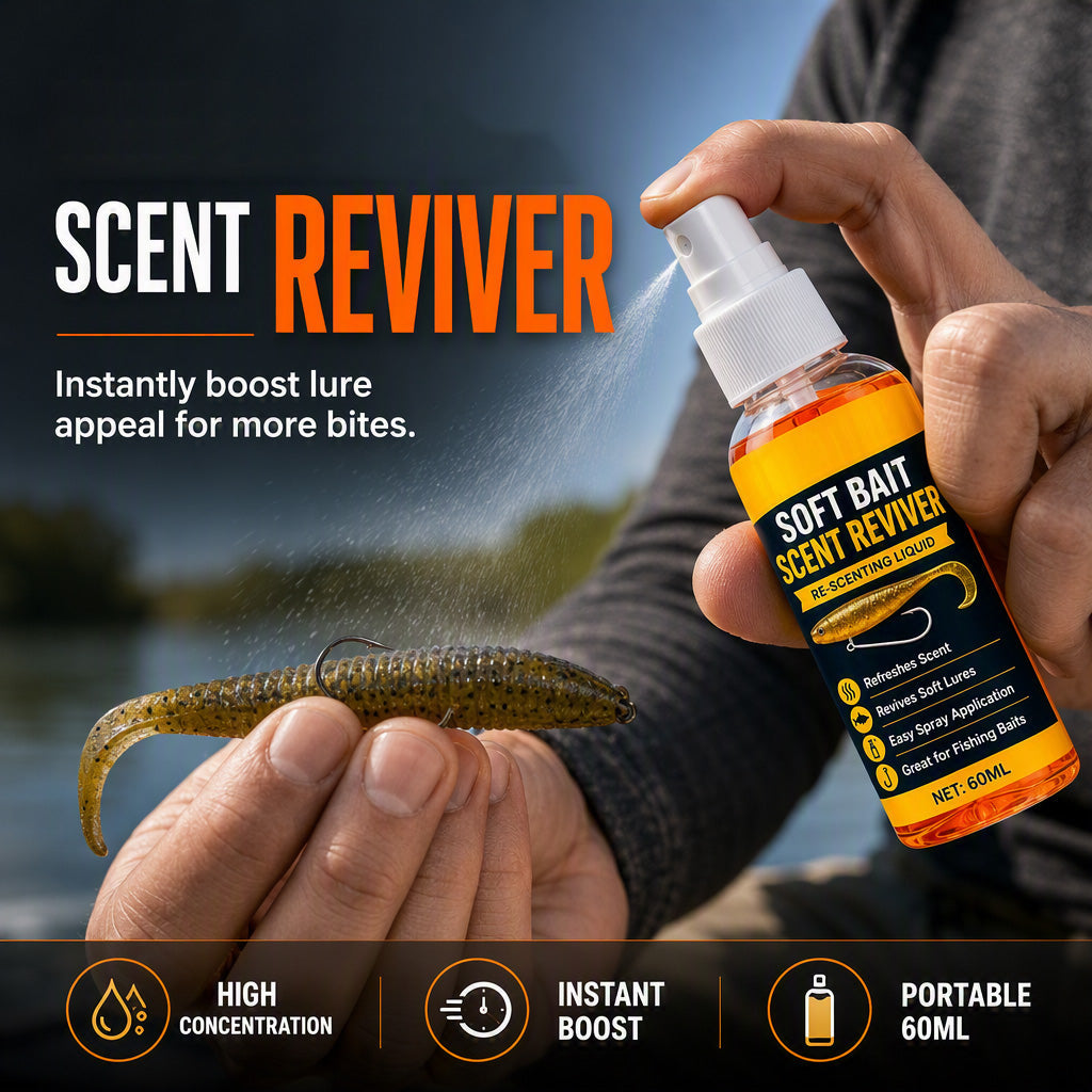 🎣50% OFF NOW! Soft Bait Scent Booster Spray‑60ML High‑Concentration Fishing Lure Scent Reviver, Portable Instant Attractant Spray for Fresh & Saltwater Soft Baits